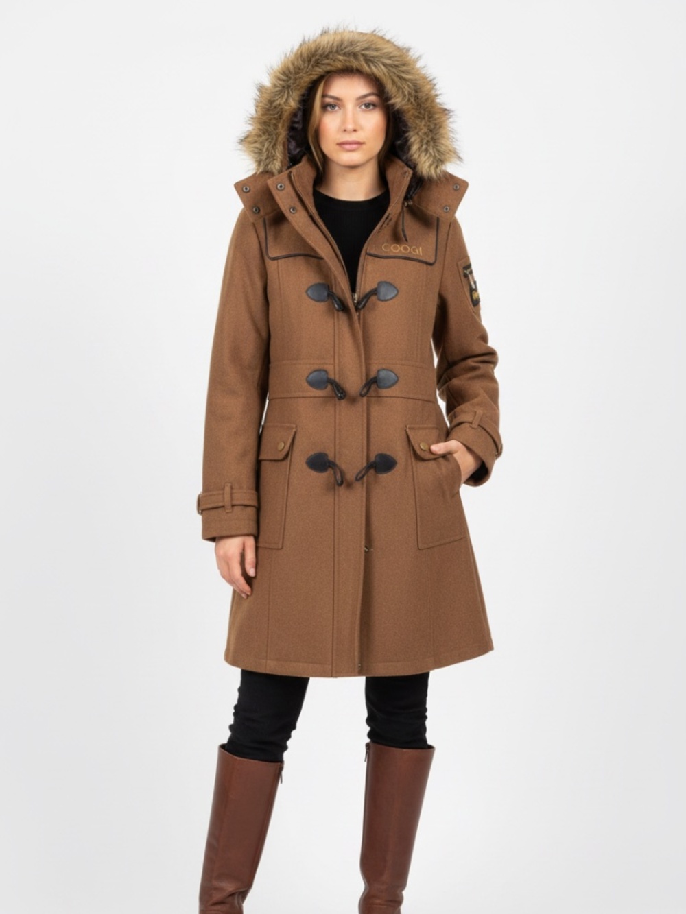NEW COOGI Tan Y2K Brown wool toggle zip up coat  M